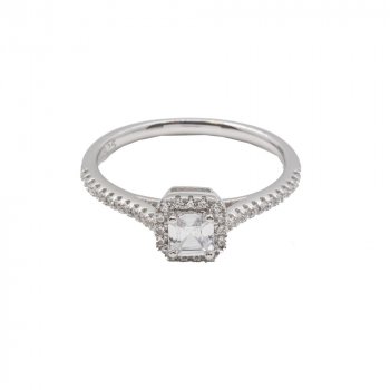 Silver CZ Halo Ring