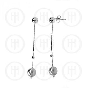 Silver Rhodium Plated Ball Dangle Earrings