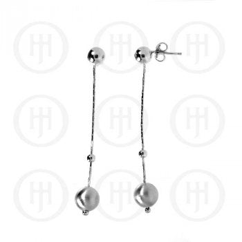 Silver Rhodium Plated Ball Dangle Earrings