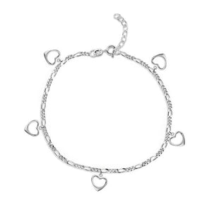 Sterling Silver Rounded Open Heart Anklet