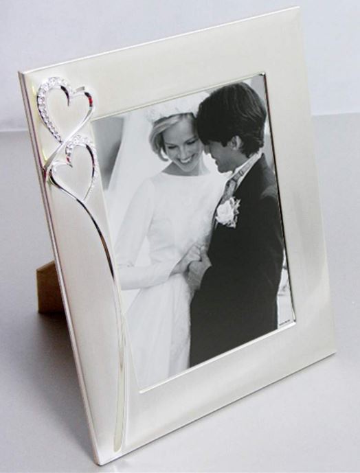 Brushed 2 Tone Silver Wedding Frame with Double Hearts